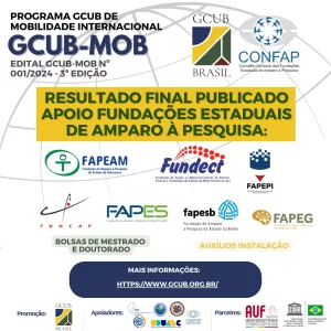 Resultado Final publicado Apoio das Fundações Estaduais de Amparo à Pesquisa – Terceira Edição do Programa de Mobilidade Internacional GCUB-Mob – Edital GCUB-Mob No. 001/2024